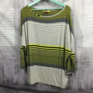 St. John Long Sleeve Yellow Gray Striped Top L
